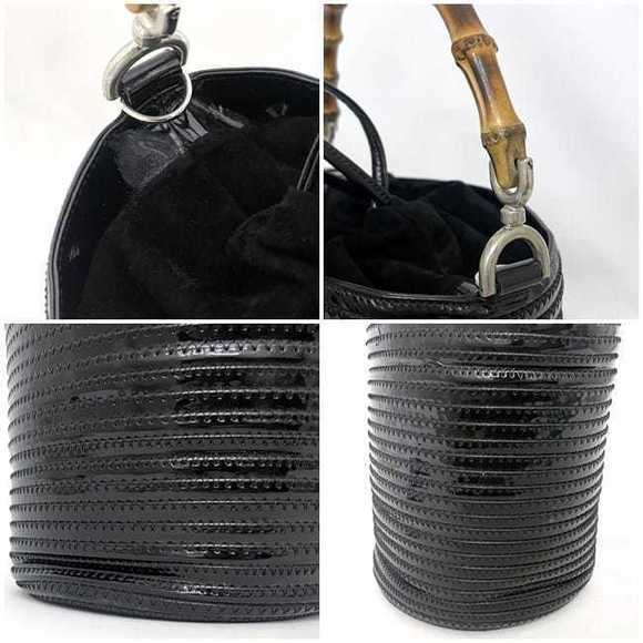 Gucci Bamboo Drawstring Handbag Patent Leather Suede Black Beige - Picture 9 of 10